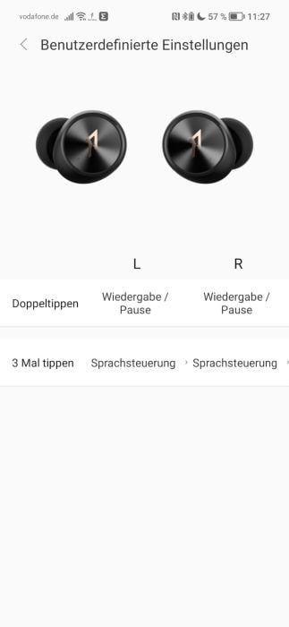1MORE PistonBuds Pro App Einstellungen zur Gestensteuerung