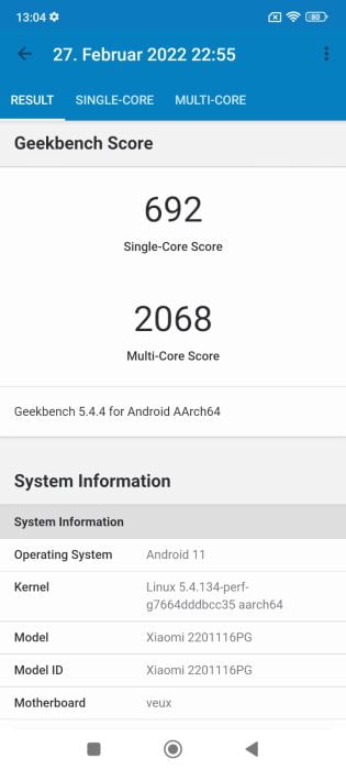 Δοκιμή αναφοράς POCO X4 Pro 5G Geekbench