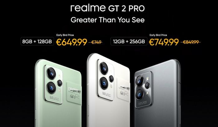 realme GT 2 Pro-prijzen voor de wereldmarkt.