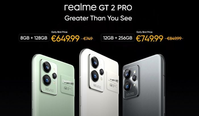 מחירי realme GT 2 Pro לשוק העולמי.