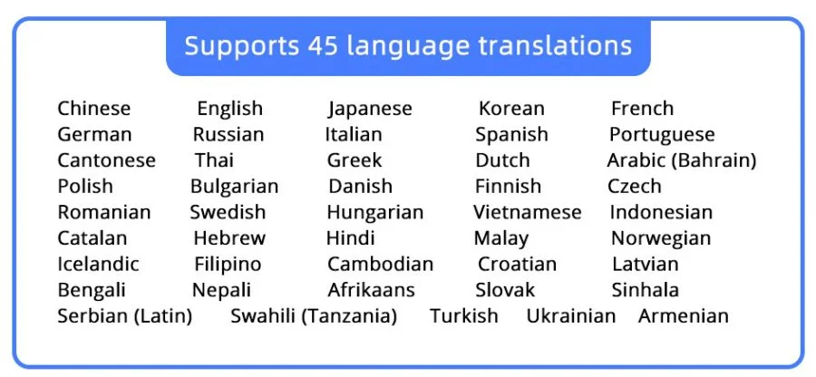 La traducción de Xiaodu admite estos 45 idiomas.