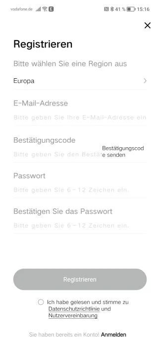 Smartmi Link App Opprett brukerkonto.