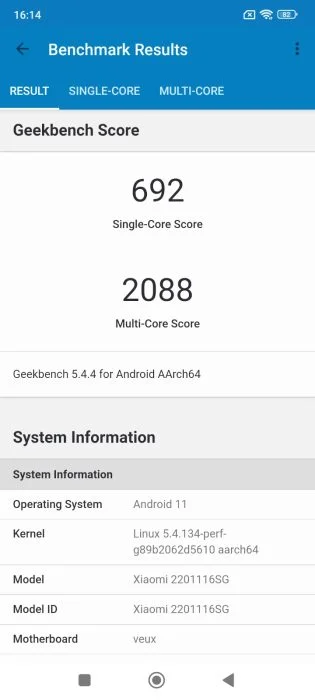 Resultado do benchmark Redmi Note 11 Pro 5G Geekbench.