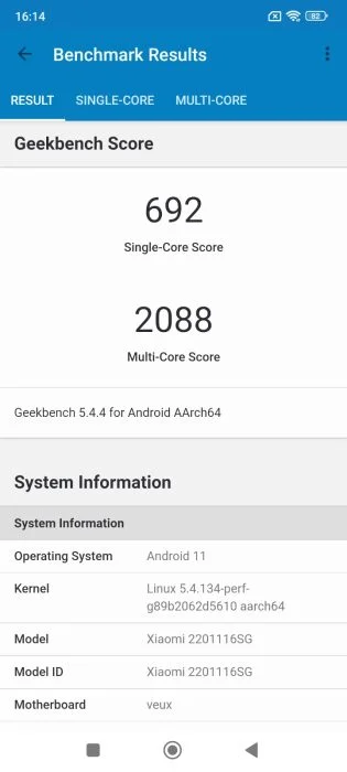 Αποτέλεσμα αναφοράς Redmi Note 11 Pro 5G Geekbench.