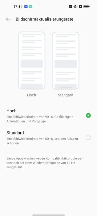 OPPO Trova le impostazioni della frequenza di aggiornamento di X5 Lite ColorOS.