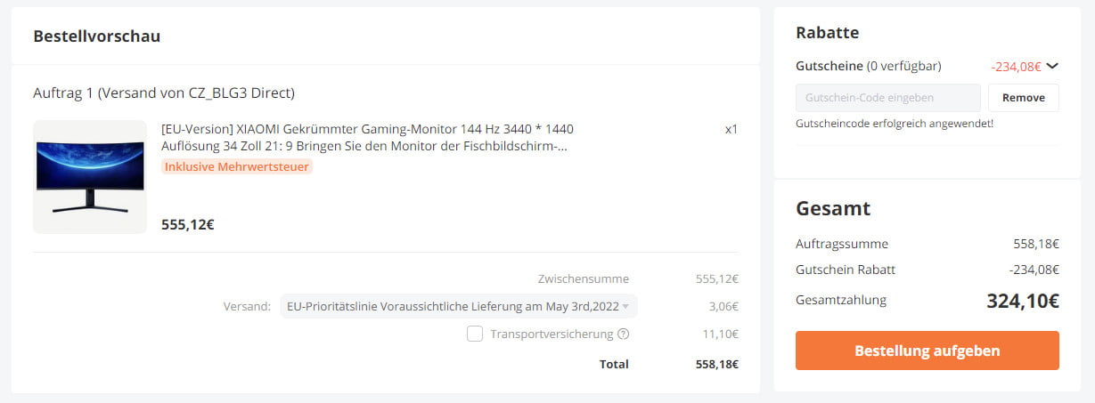 Xiaomi Curved Gaming Monitor 34 Zoll bei Banggood kaufen.