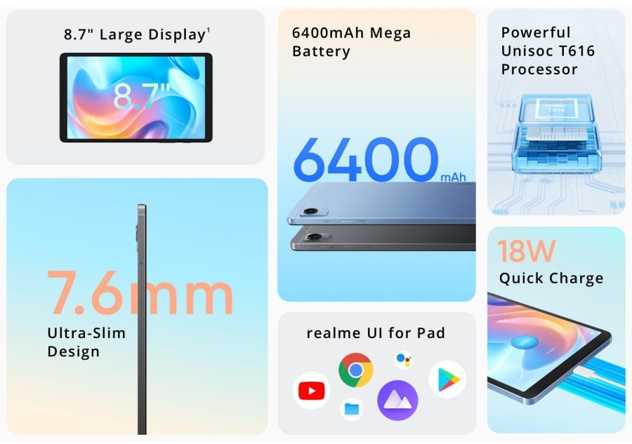 realme Pad Mini Specifikationer Oversigt