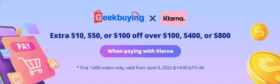 Geekbuying jubilæumsudsalg Klarna