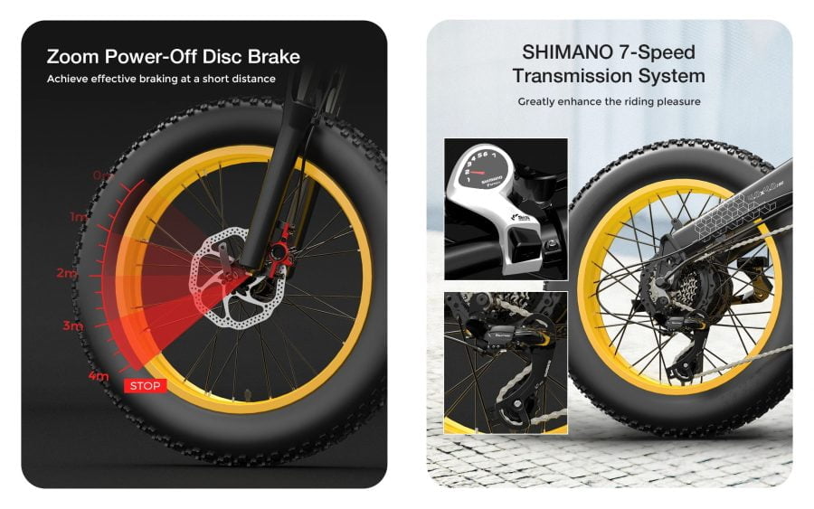 LAOTIE FT100 e-bike skivbroms och Shimano växlar