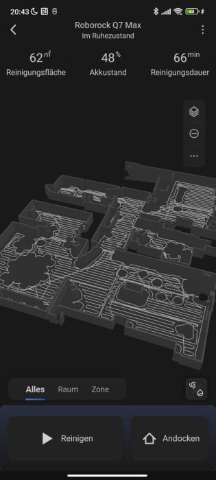 Mapa da sala do aplicativo Roborock em 3D