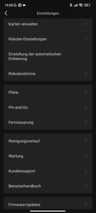 Instellingen voor Roborock-app