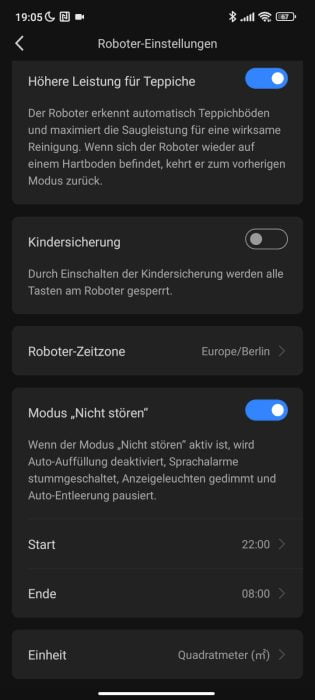 Roborock App Robotereinstellungen