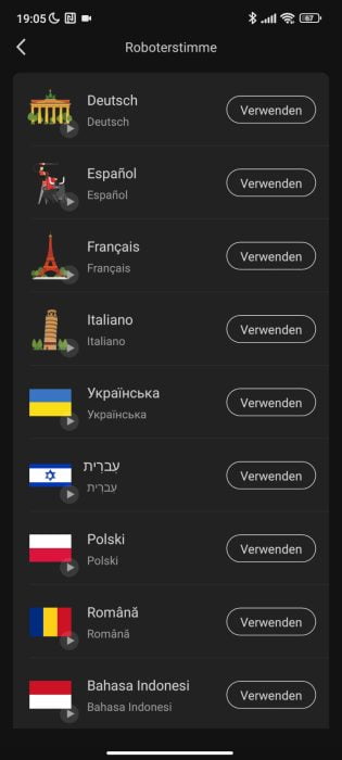 Pacotes de idiomas do aplicativo Roborock