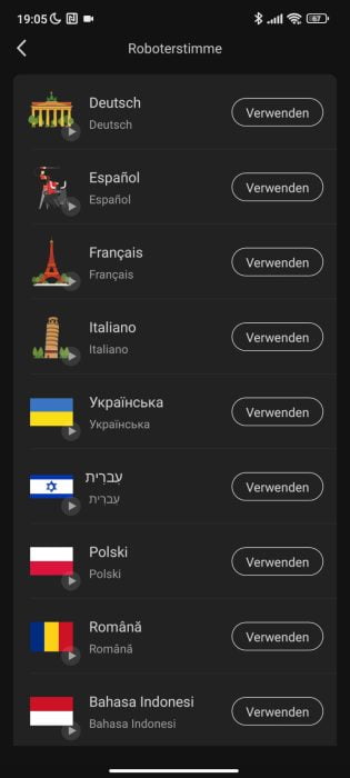 Roborock App Sprachpakete