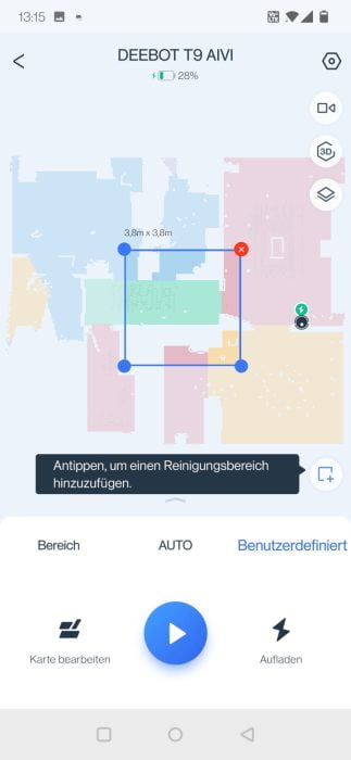 ECOVACS DEEBOT T9 AIVI App Kamerkaart Gebiedsreiniging