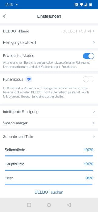 ECOVACS DEEBOT T9 AIVI App Einstellungen