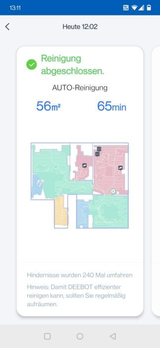 ECOVACS DEEBOT T9 AIVI Uygulama temizleme geçmişi