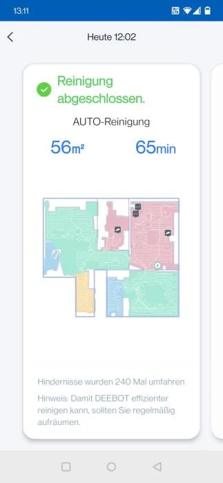 ECOVACS DEEBOT T9 AIVI App rengøringshistorik