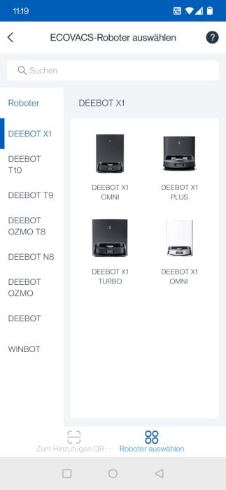 Configuração do aplicativo ECOVACS DEEBOT T9 AIVI Selecionar dispositivo