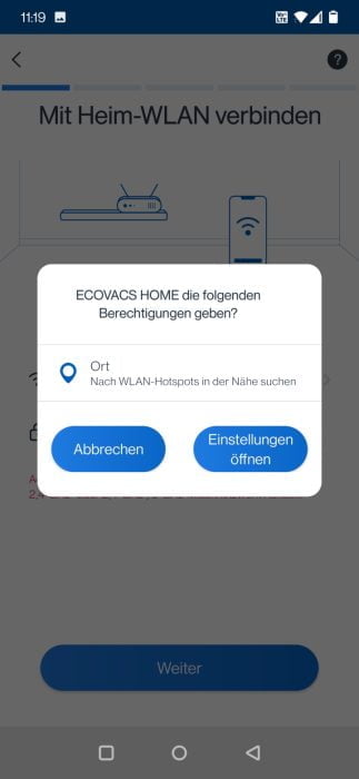 Oprávnění k nastavení aplikace ECOVACS DEEBOT T9 AIVI