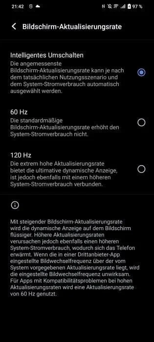 vivo X80 Pro indstillinger for opdateringshastighed