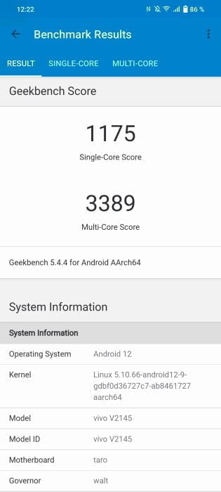 Geekbench vivo X80 Pro