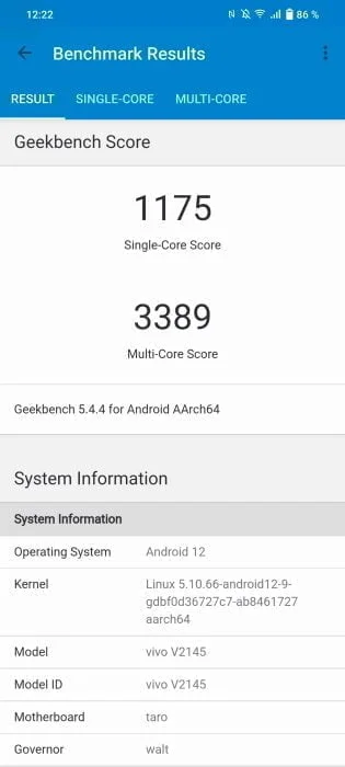 vivo X80 Pro Geekbench