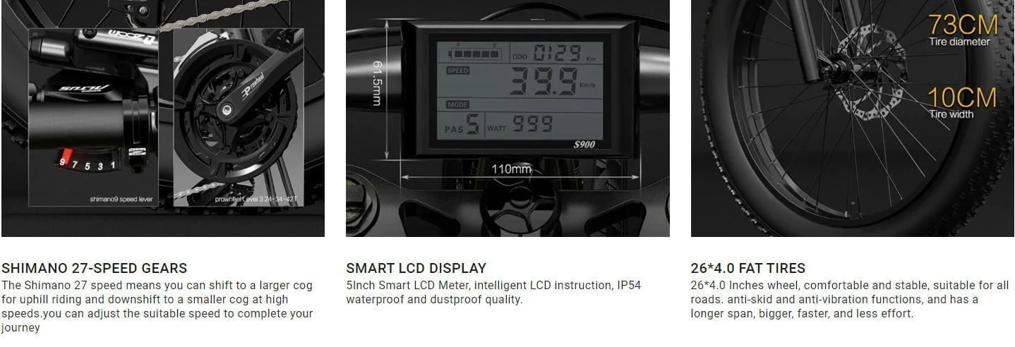 Engrenages BEZIOR X Plus Shimano, écran LCD et pneus larges