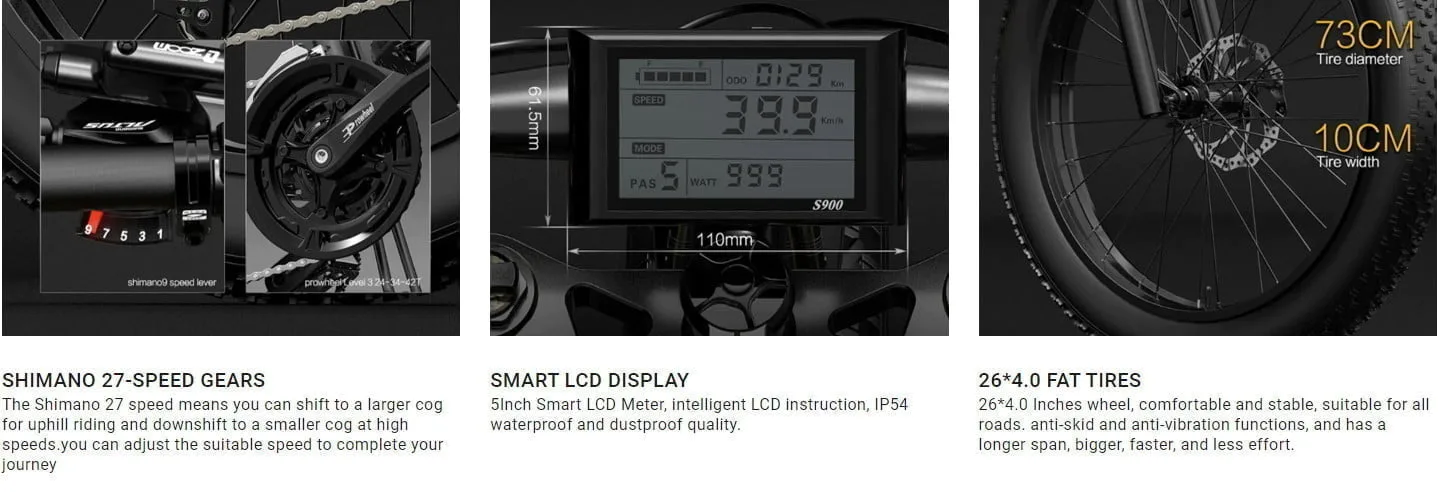 Engrenages BEZIOR X Plus Shimano, écran LCD et pneus larges