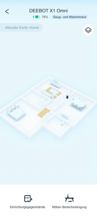 ECOVACS DEEBOT X1 OMNI 3D map with furniture