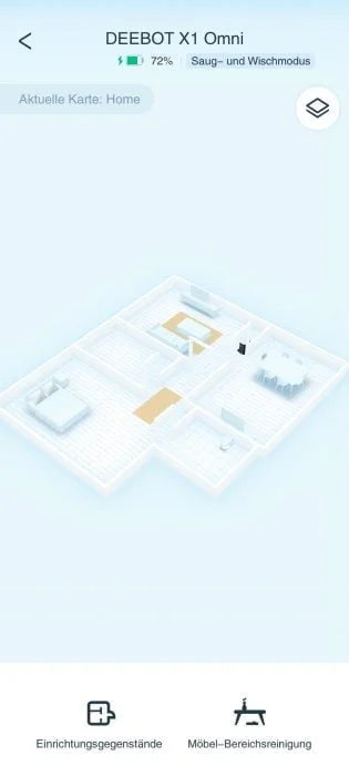 ECOVACS DEEBOT X1 OMNI 3D kart med møbler