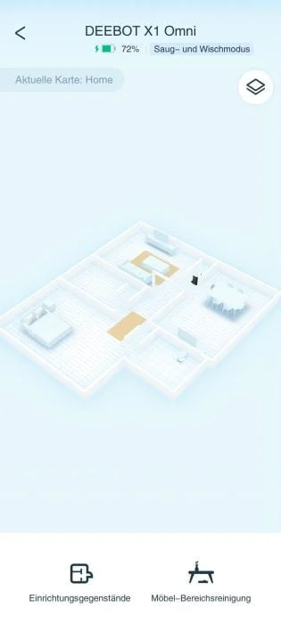 ECOVACS DEEBOT X1 OMNI 3D χάρτης με έπιπλα