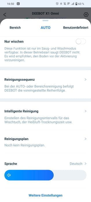 ECOVACS DEEBOT X1 OMNI Reinigungseinstellungen (3)