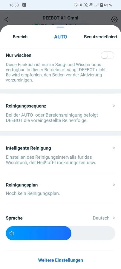 ECOVACS DEEBOT X1 OMNI Reinigungseinstellungen (3)