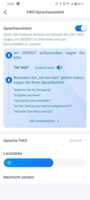 Příkazy hlasového asistenta ECOVACS DEEBOT X1 OMNI YIKO