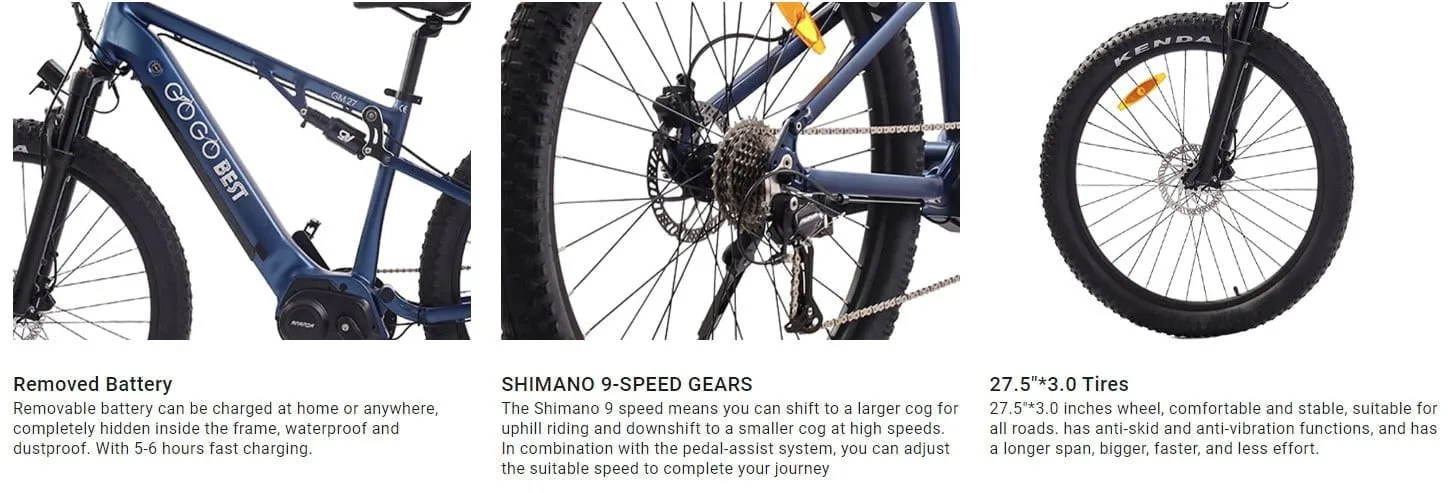 Съемный аккумулятор GOGOBEST GM27, скорость Shimano 9, шины