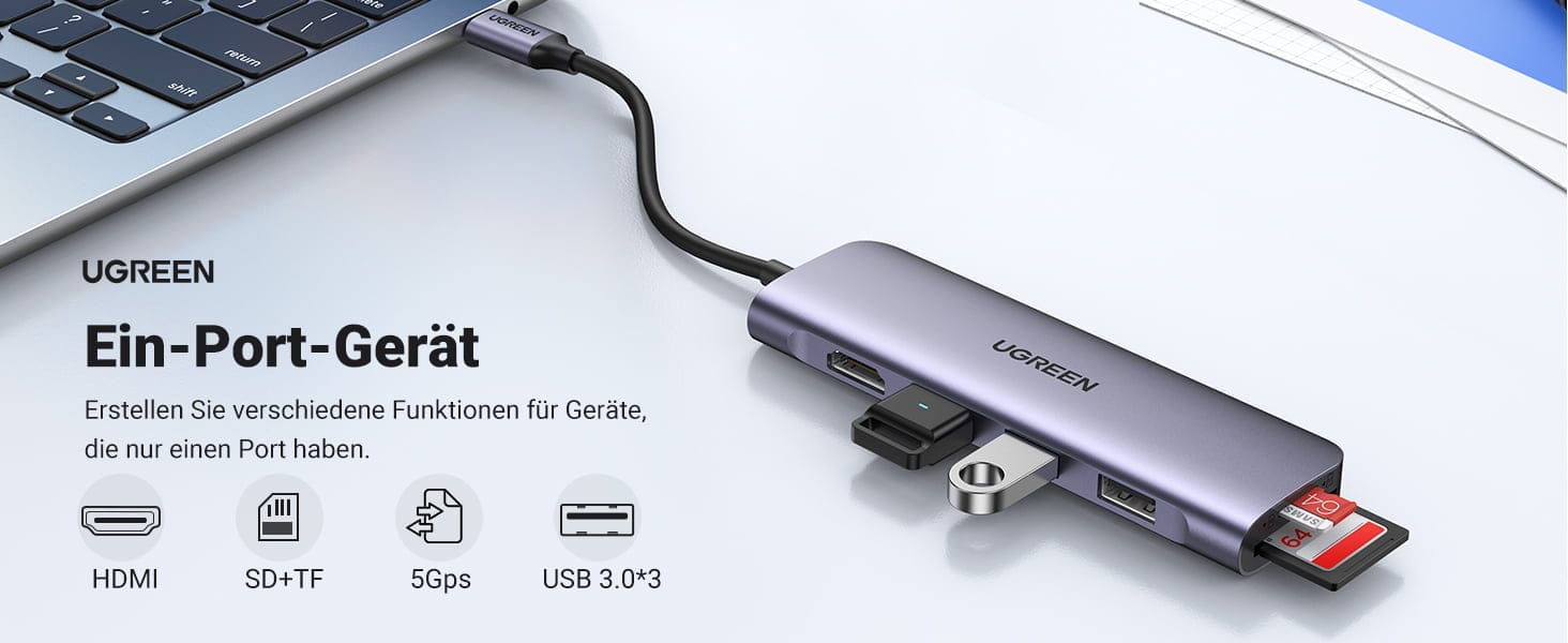 אפשרויות קישוריות Ugreen 6-in-1 USB-C Hub