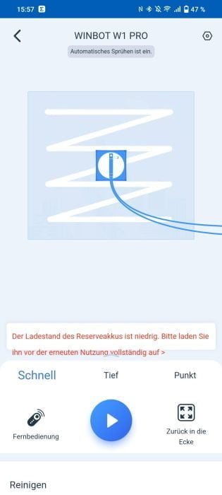 Startscherm ECOVACS WINBOT W1 Pro-app