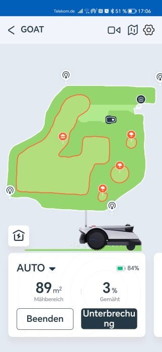 ECOVACS GOAT G1 ​​Mowing progress with map