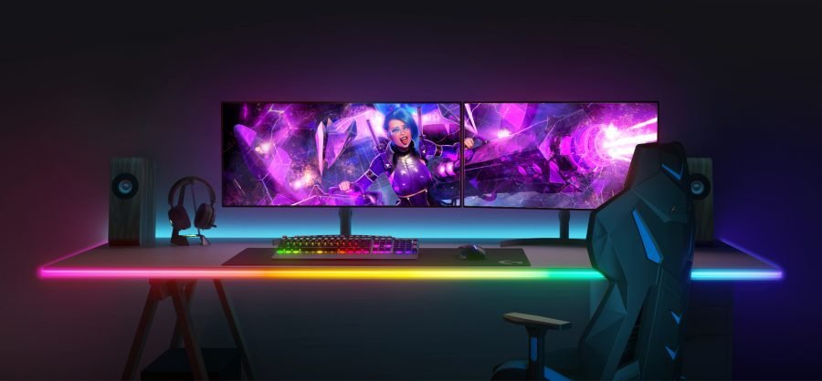 Govee RGBIC Gaming Neon LED Strip Lifestyle Schreibtisch beleuchtet