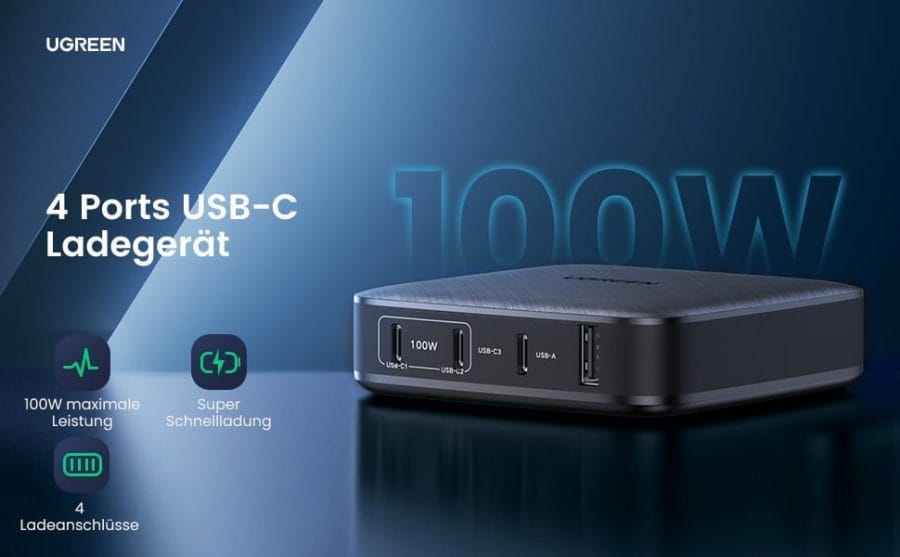 Зарядное устройство UGREEN USB C, 100 Вт, 4 порта PD (1)