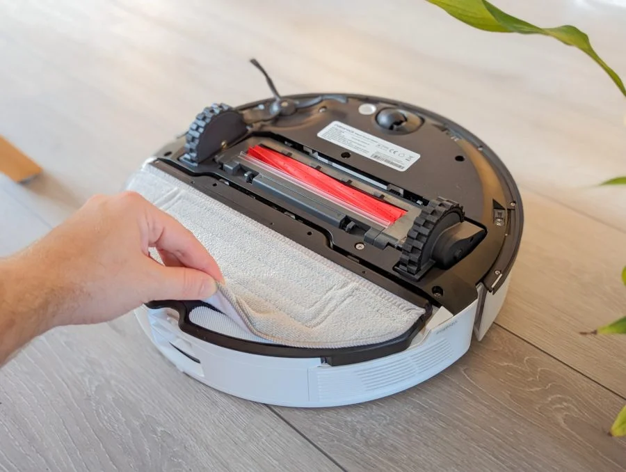 The Roborock S7 Max Ultra wipe is attached with Velcro