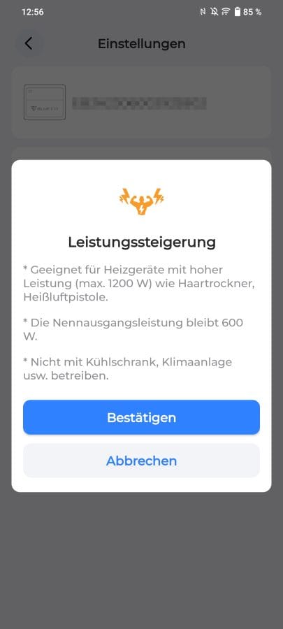 Bluetti App Leistungssteigerung