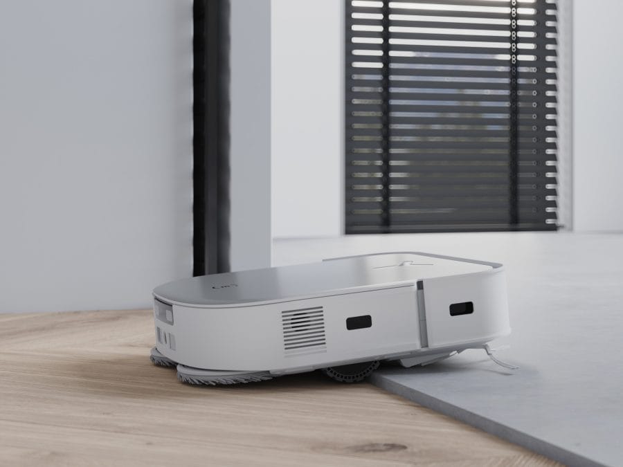 ECOVACS DEEBOT X2 OMNI kör över en tröskel