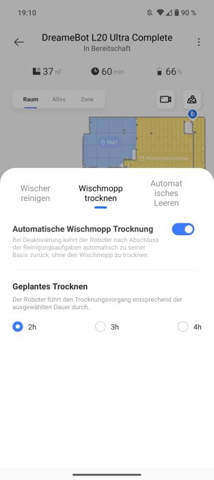Dreamehome app inställningar mopptorkning