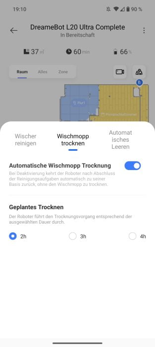 Dreamehome App Einstellungen Wischmopptrocknung