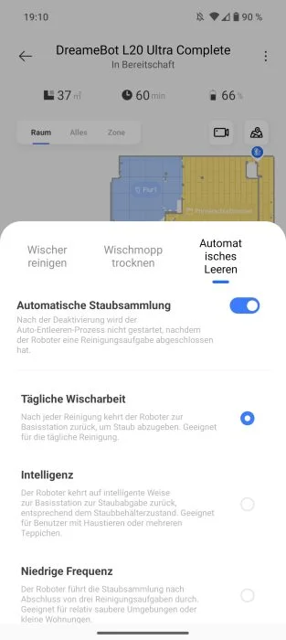 Dreamehome-app-instellingen Automatisch leegmaken