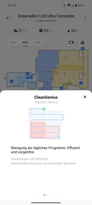 Dreamehome App CleanGenius Beschreibung täglicher Modus