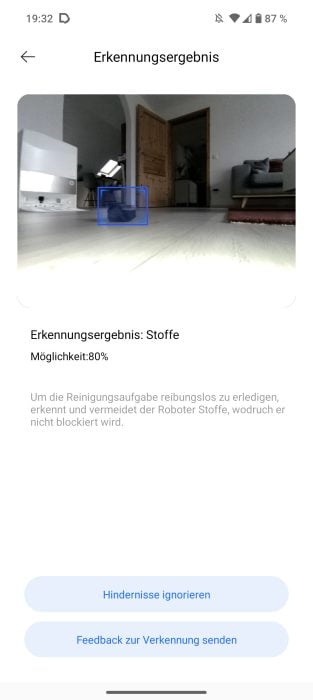 Detected sock in the Dreamehome App