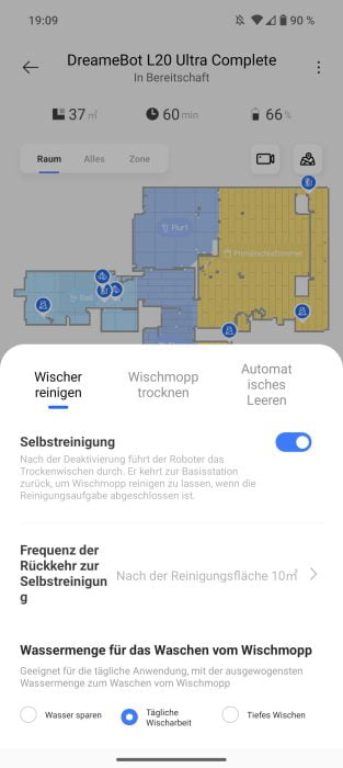 Dreamehome App Einstellungen Wischerreinigung